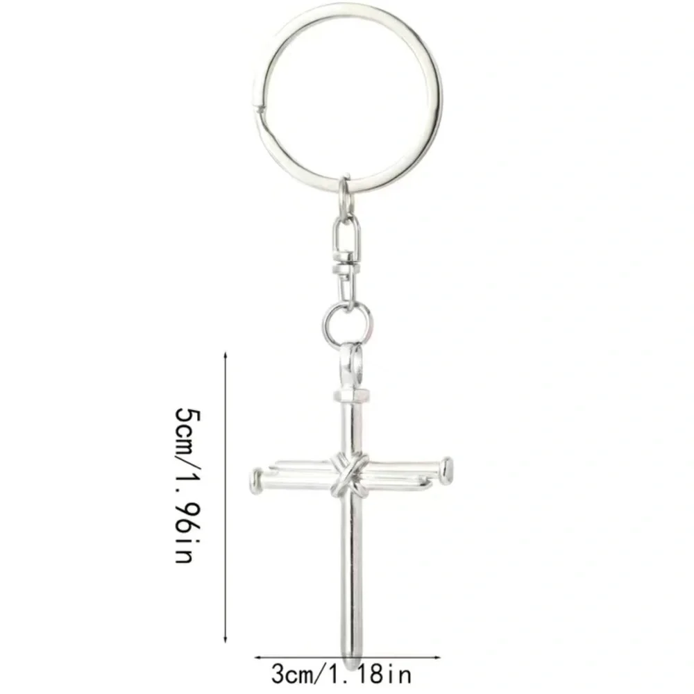 3 Nail Cross Keychain Religious Christian Key Ring Accessory Silver Unisex Gift